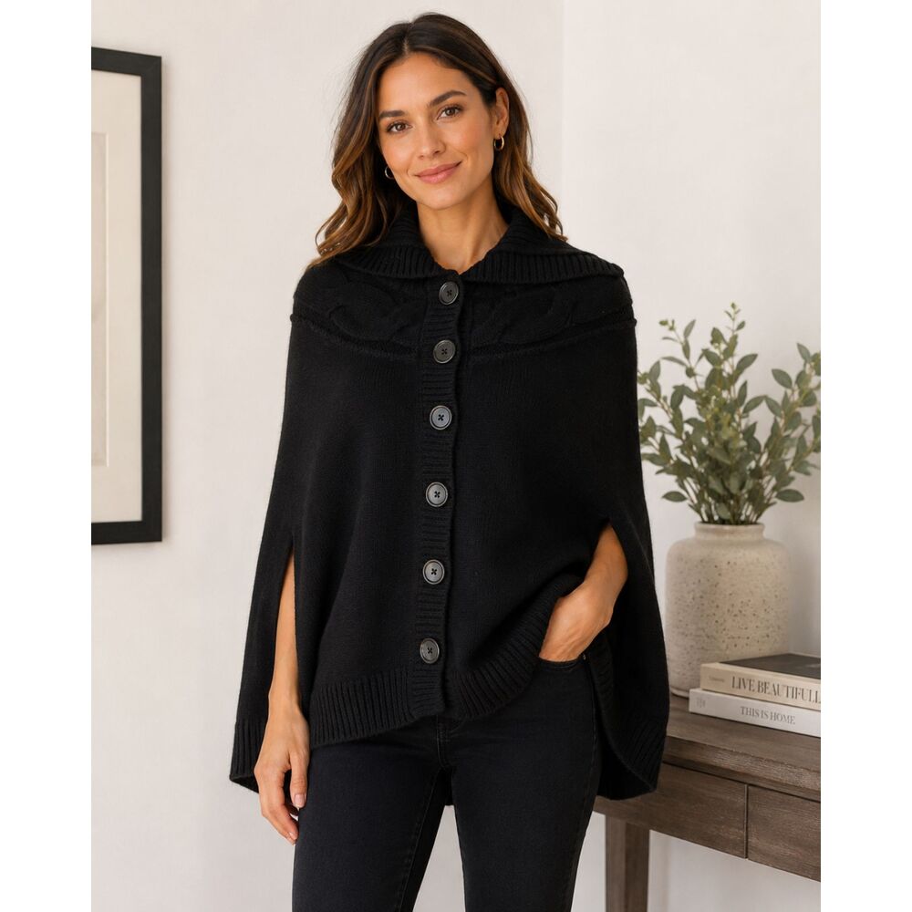 Club Monaco Black Knit Cape Wool Cashmere Angora Blend XS Button Front